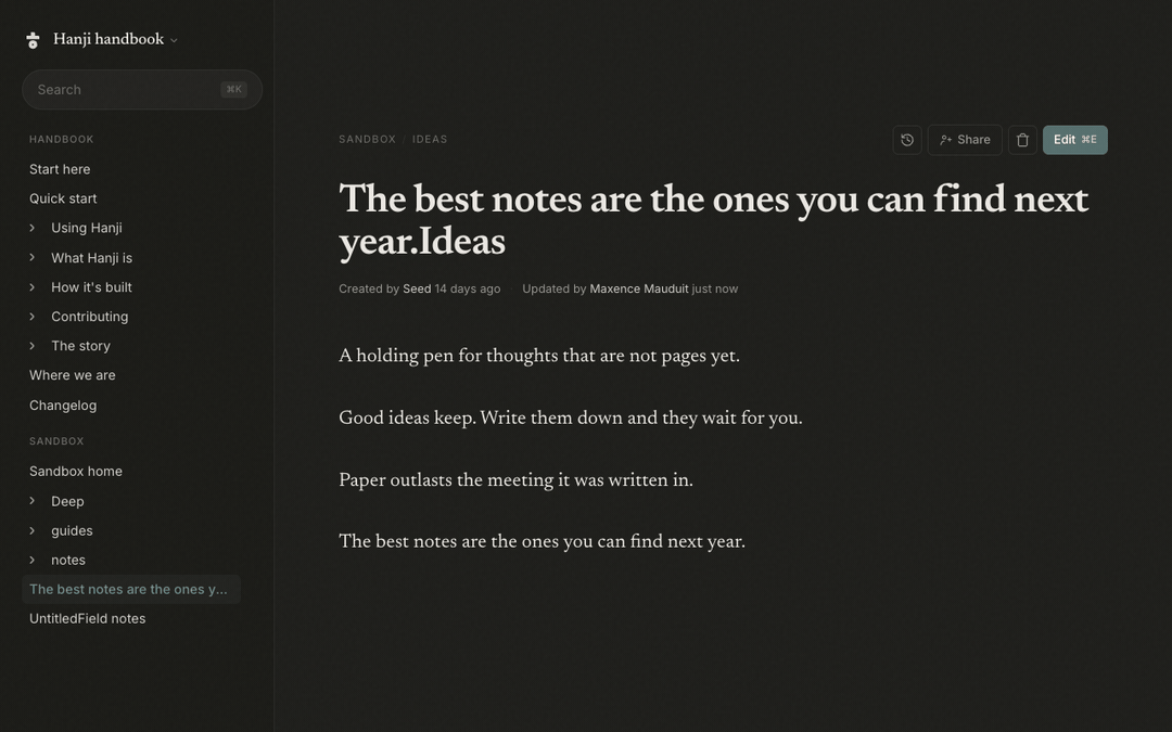 Browsing a page's history: the list of revisions with bylines, then reading one as it was