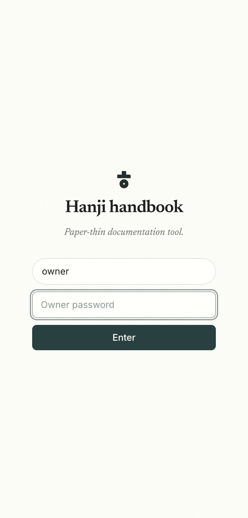 The login screen: the workspace mark, its name, and one password field